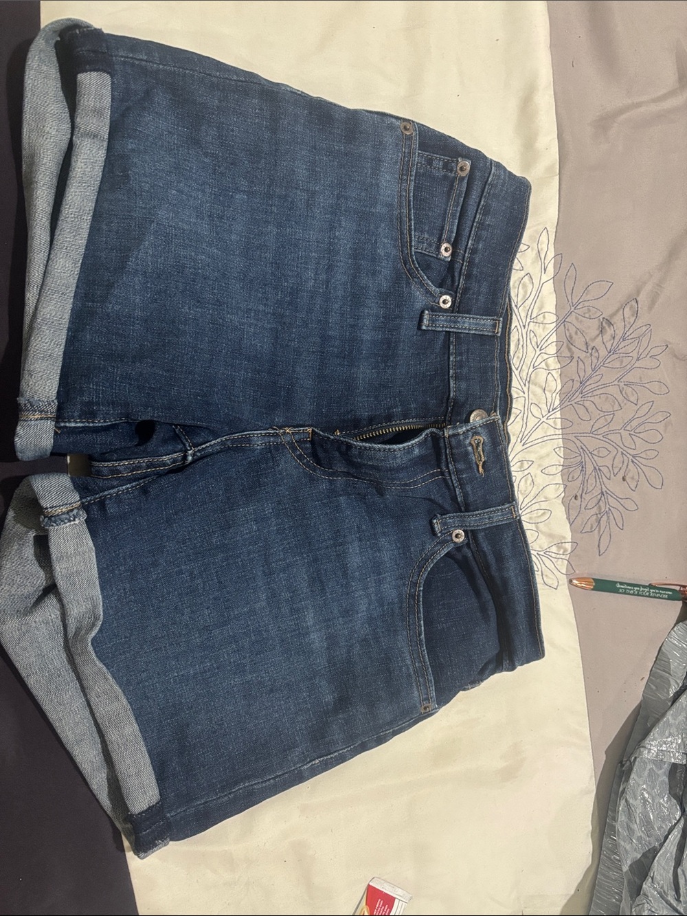 Next Level Apparel Dark Blue Denim Shorts with Cuffed Hem